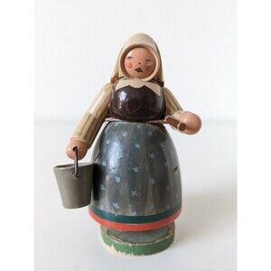 Vintage East Germany Milkmaid Fisherman's Wife Wendt Kuhn Wood Wooden Erzgebirge